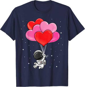 Funny Astronaut Heart Balloons Valentines Day Kids T-Shirt - T-Shirt | Navy