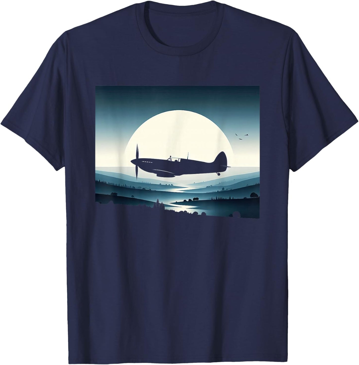 Spitfire Iconic British Airplane Silhouette WW2 Aircraft T-Shirt - T-Shirt | Navy