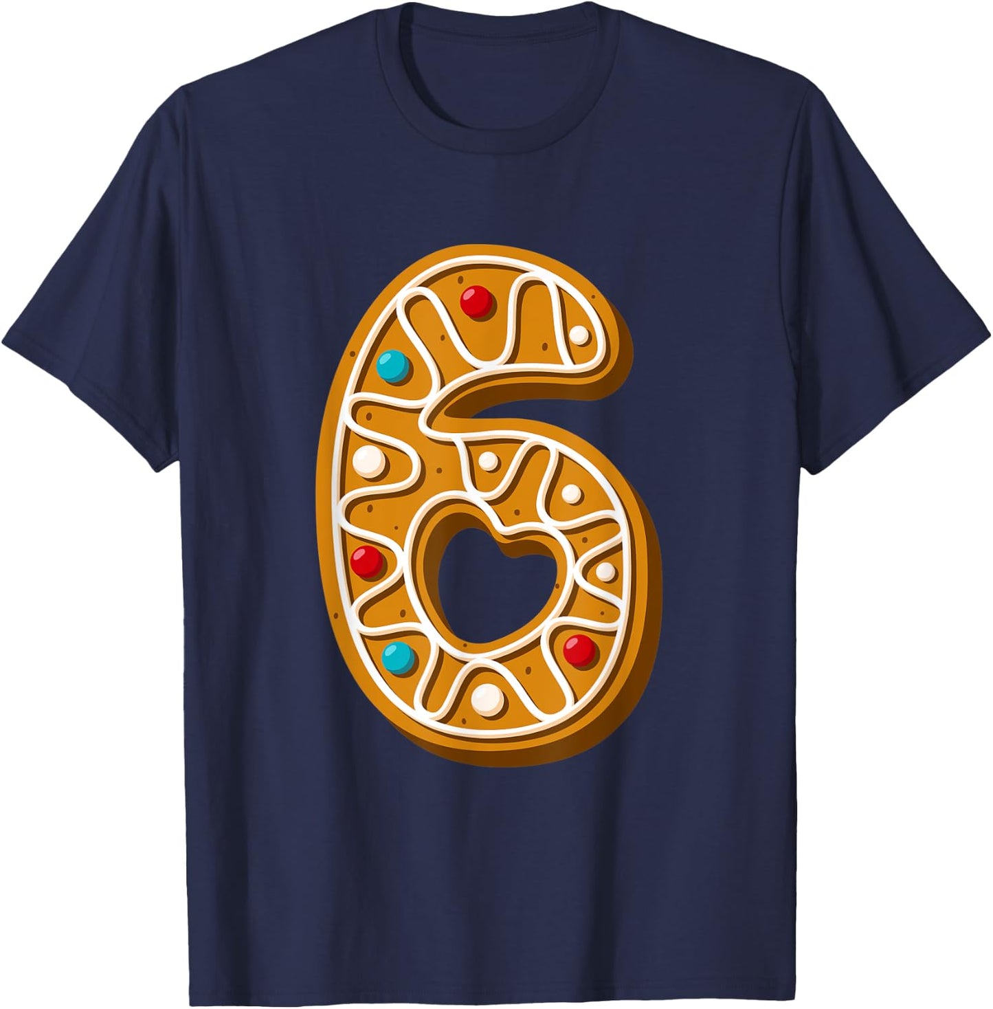Six 6th Birthday 6 Years Old Christmas Cookie Girls and Boy T-Shirt - T-Shirt | Navy