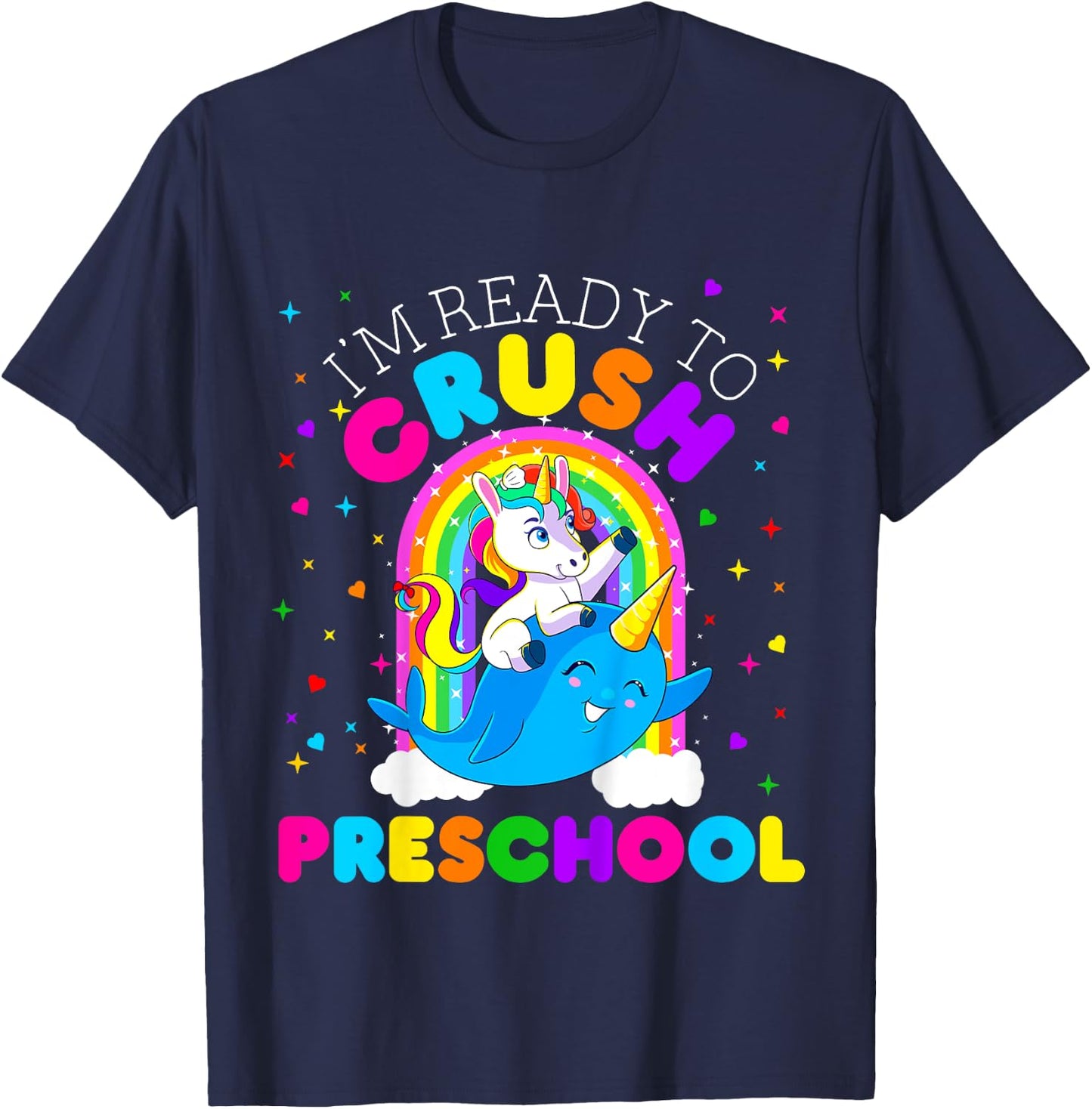 Kids I'm Ready to Crush Preschool Unicorn First Day of Pre School T-Shirt - T-Shirt | Navy
