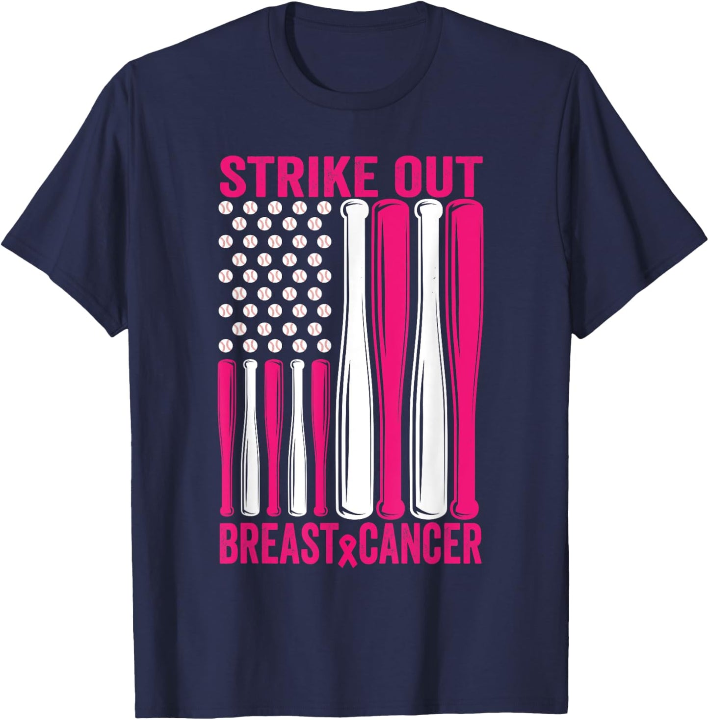 Strike Out Softball Breast Cancer Awareness T-Shirt - T-Shirt | Navy
