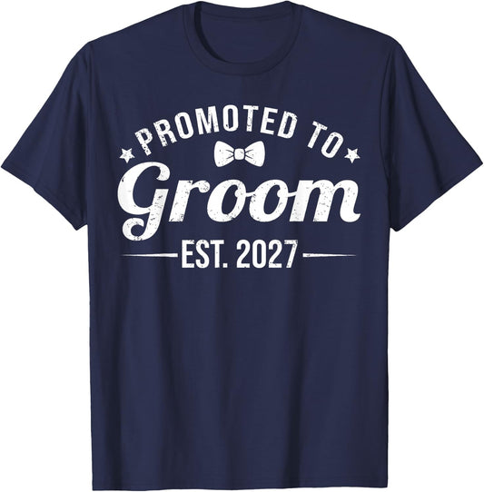 Promoted to Groom Est 2027 Funny Bachelor Party Wedding T-Shirt - T-Shirt | Navy