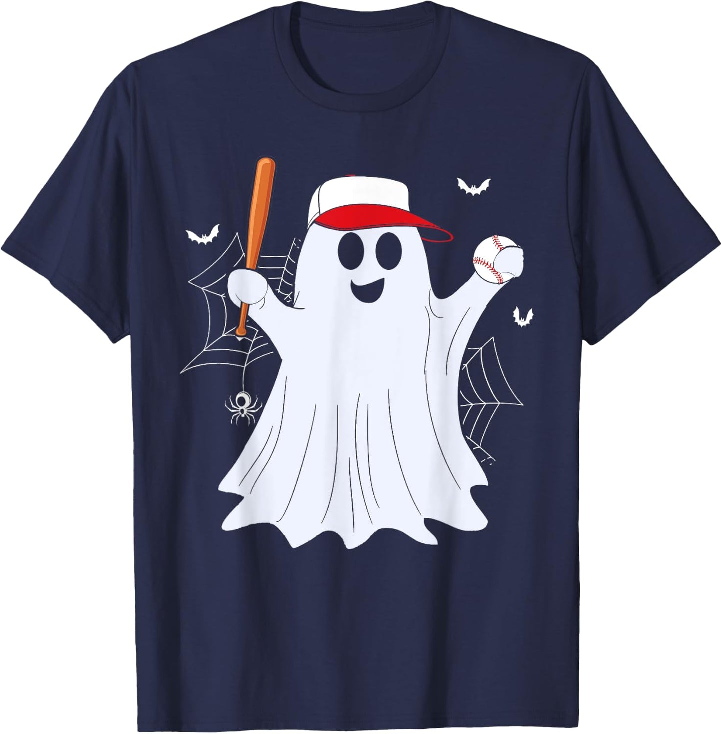 Boo Ghost Playing Baseball Funny Halloween Baseball Costume T-Shirt - T-Shirt | Navy