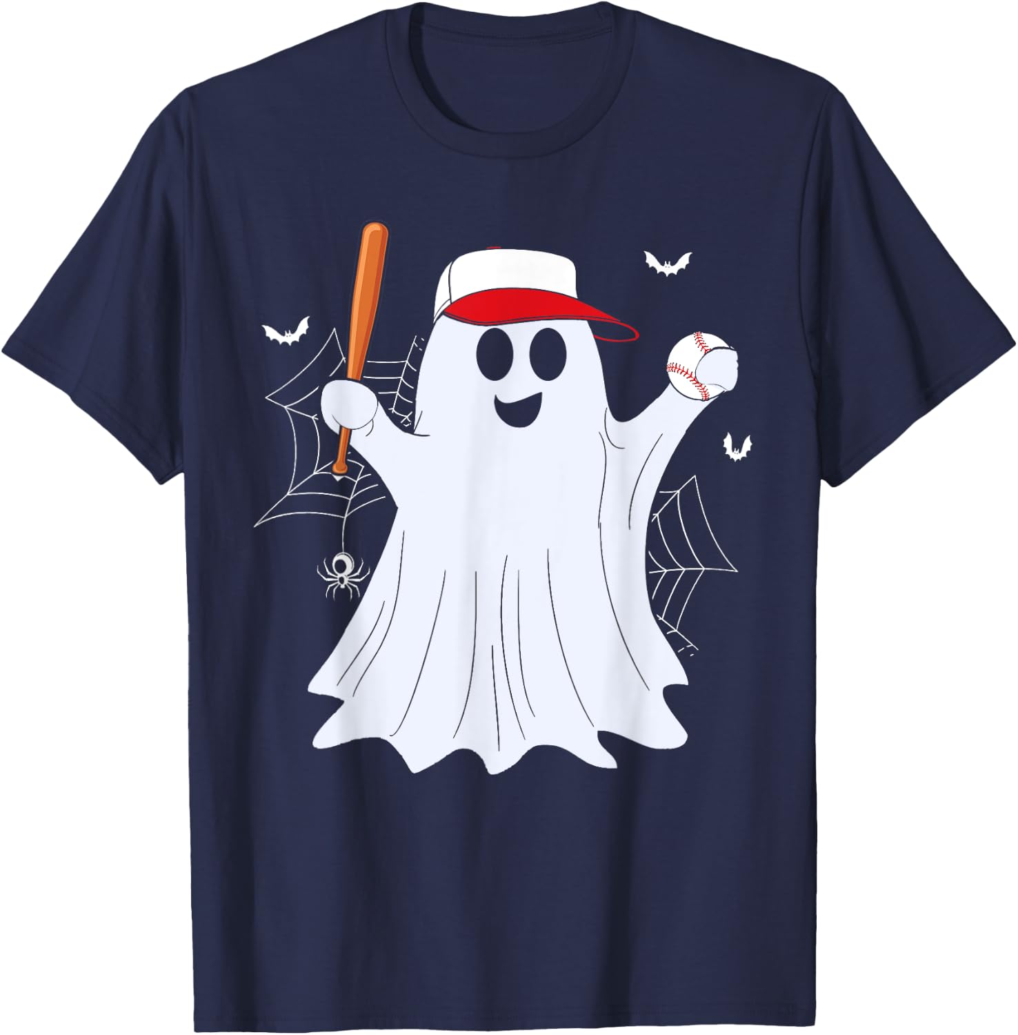 Boo Ghost Playing Baseball Funny Halloween Baseball Costume T-Shirt - T-Shirt | Navy