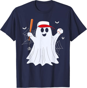 Boo Ghost Playing Baseball Funny Halloween Baseball Costume T-Shirt - T-Shirt | Navy