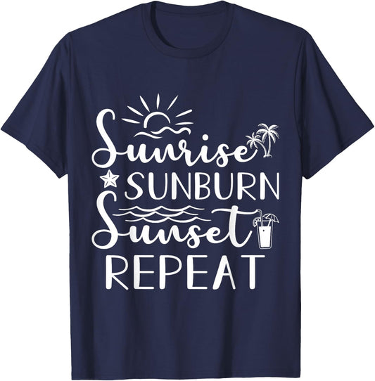 Sunrise, Sunburn, Sunset Repeat T-Shirt - T-Shirt | Navy