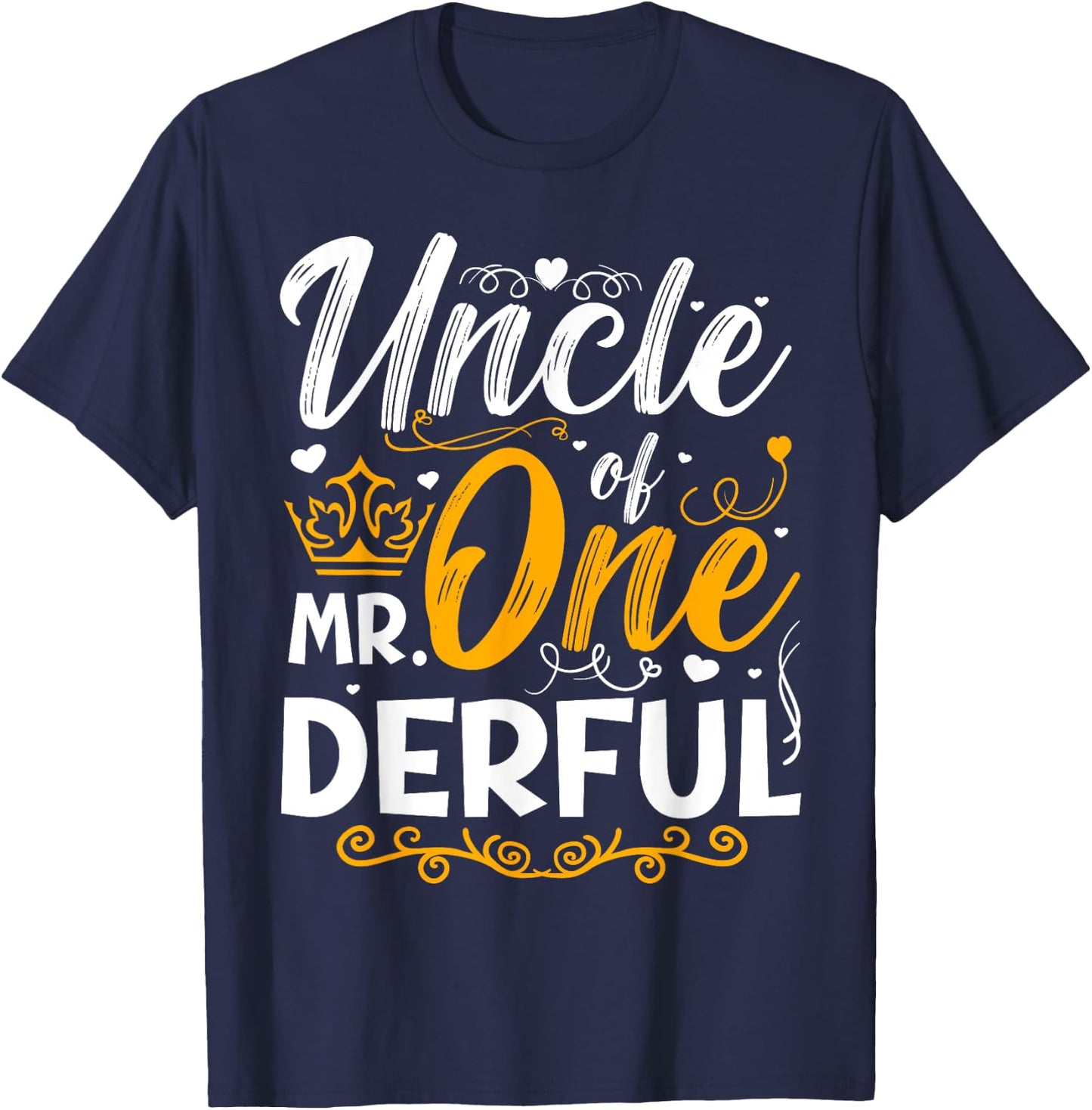 Uncle of Mr One Derful Party Matching Family 1st Birthday T-Shirt - T-Shirt | Navy