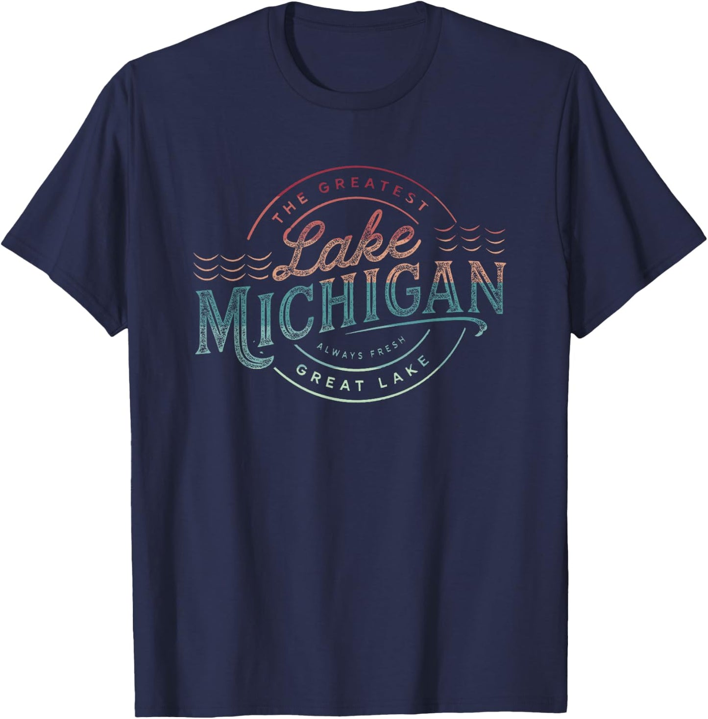 Great Lakes Shirts and - Lake Michigan, Lake Life Theme for Adults, , Short Sleeve, Black, Small T-Shirt - T-Shirt | Navy