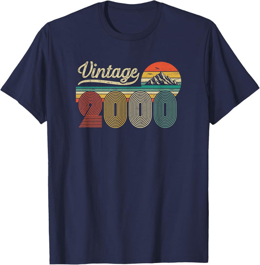 26th Birthday Man Woman - Vintage Born in 2000 Classic Retro T-Shirt - T-Shirt | Navy