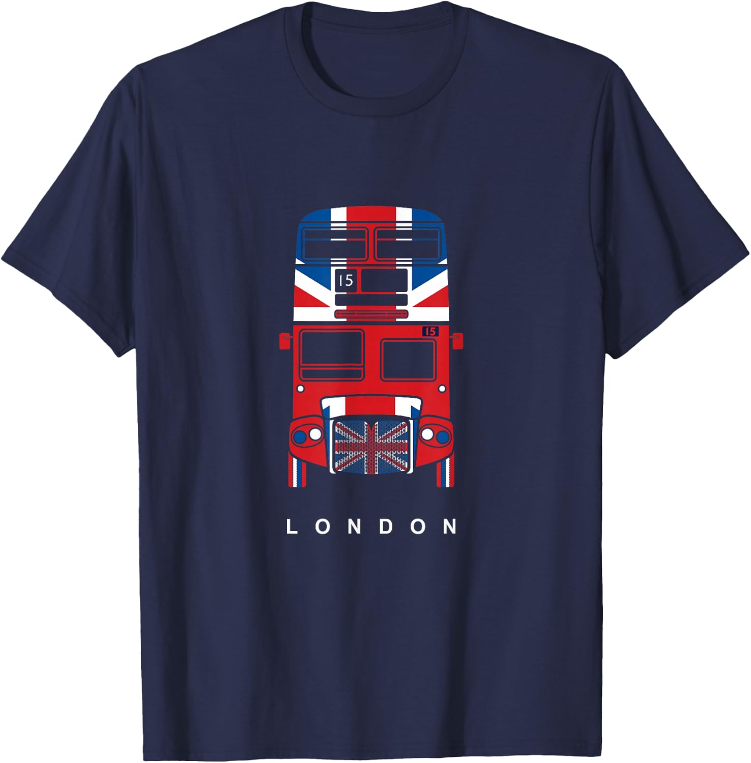Famous London Double Decker Red Bus With UK Flag Pattern T-Shirt - T-Shirt | Navy