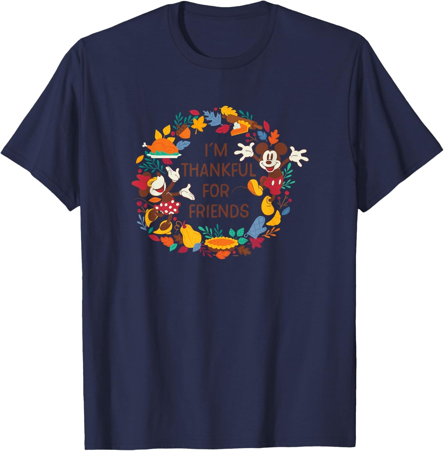 Disney Mickey & Minnie Mouse Thankful for Friends Autumn T-Shirt - T-Shirt | Navy