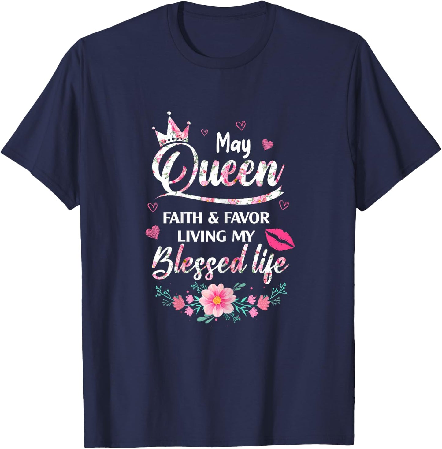 A Queen Was Born In May Birthday Girls Queen Bday T-Shirt - T-Shirt | Navy