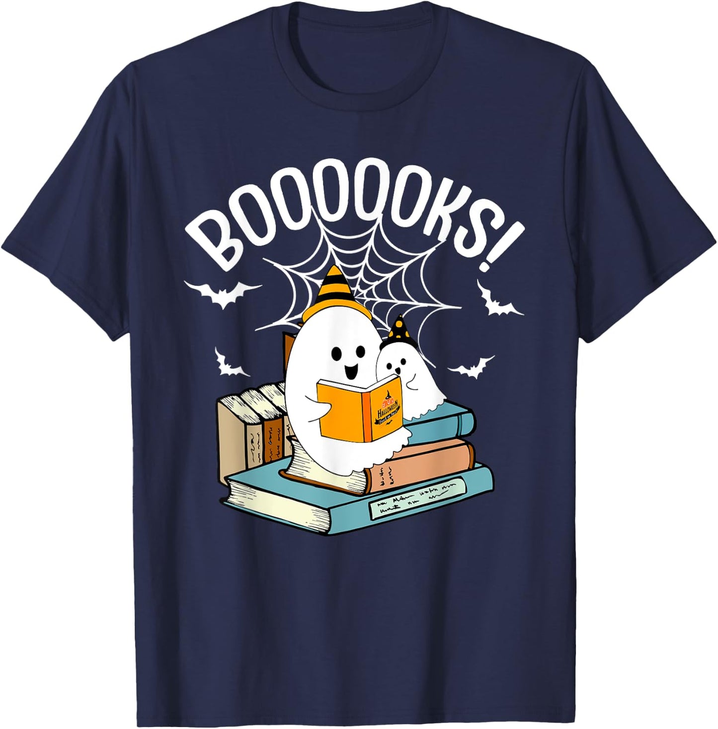 Booooks Ghost Read Books Halloween Funny T-Shirt - T-Shirt | Navy
