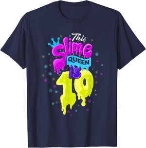 Slime Queen 10th Birthday Slime Shirt 10 T-Shirt - T-Shirt | Navy