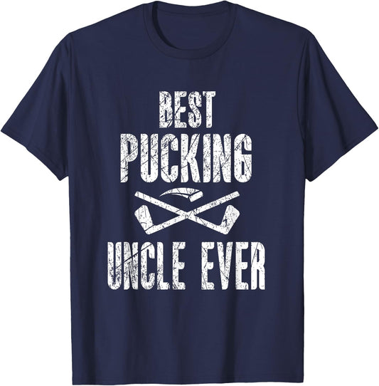 Hockey Uncle Best Pucking Uncle Ever Hockey Fan T-Shirt - T-Shirt | Navy