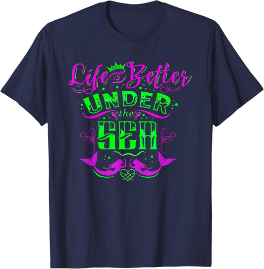 Funny Ocean Mermaid Life Under the Sea Summer Vacation Gift Men Women Girls Kids T-Shirt - T-Shirt | Navy