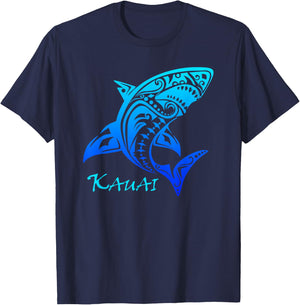 Kauai, Hawaii Vintage Retro Tribal Shark Vacation T-Shirt - T-Shirt | Navy