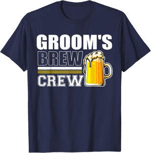 Groom's Brew Crew Drinking Wedding Bachelor Party T-Shirt - T-Shirt | Navy