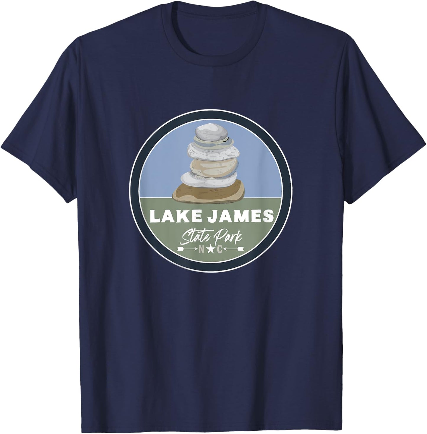 Lake James State Park North Carolina NC Cairn Stone Stack T-Shirt - T-Shirt | Navy