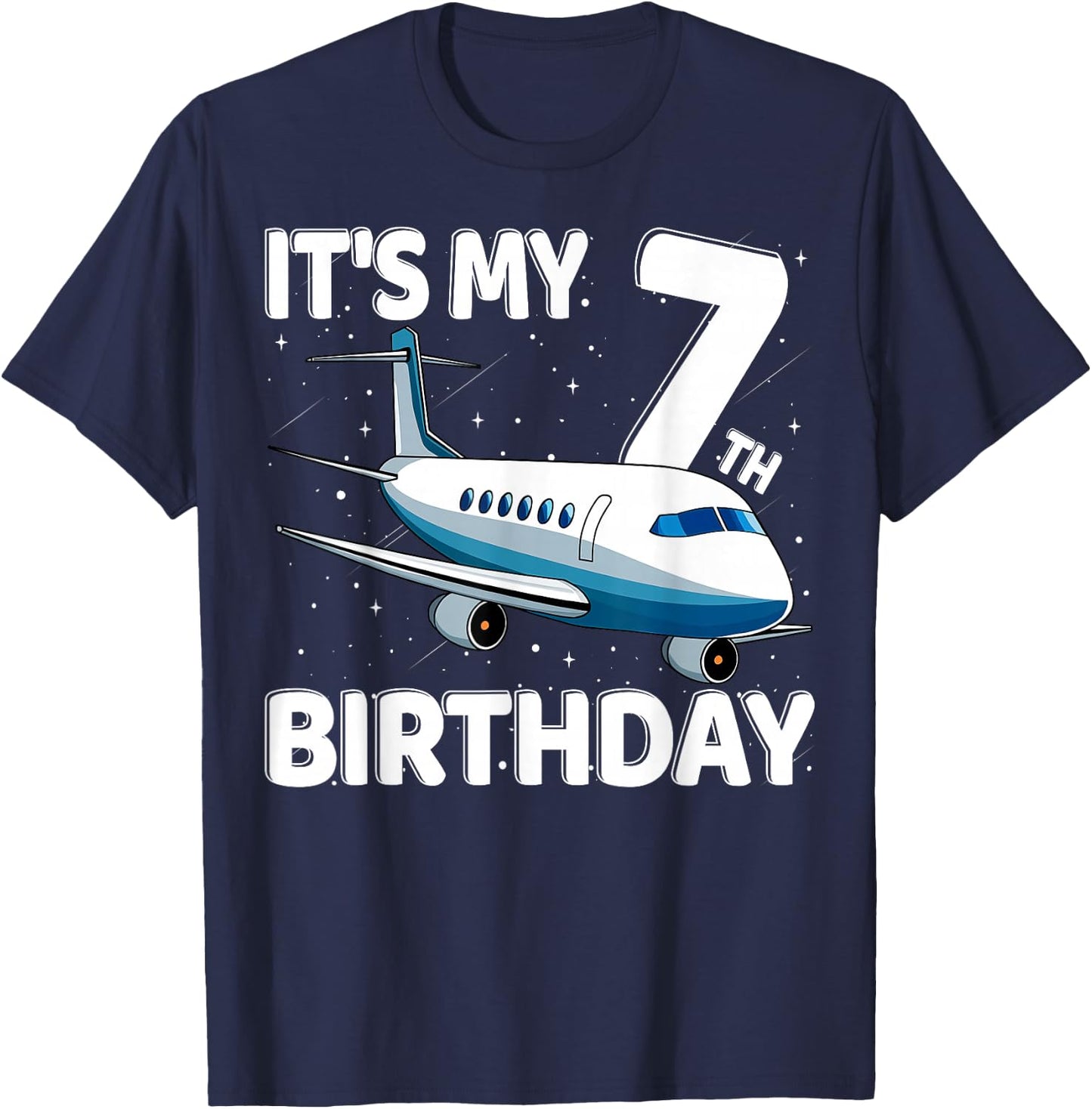 It's My 7th Birthday Airplane 7 year old Birthday Boy Girl T-Shirt - T-Shirt | Navy