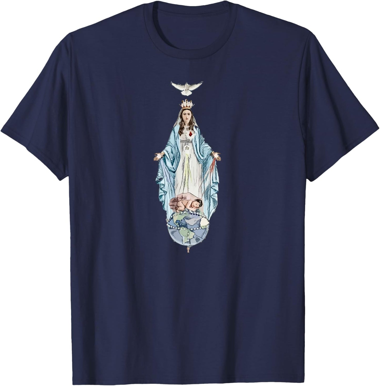 Queen and Mother of the End Times Our Lady Virgin Mary T-Shirt - T-Shirt | Navy