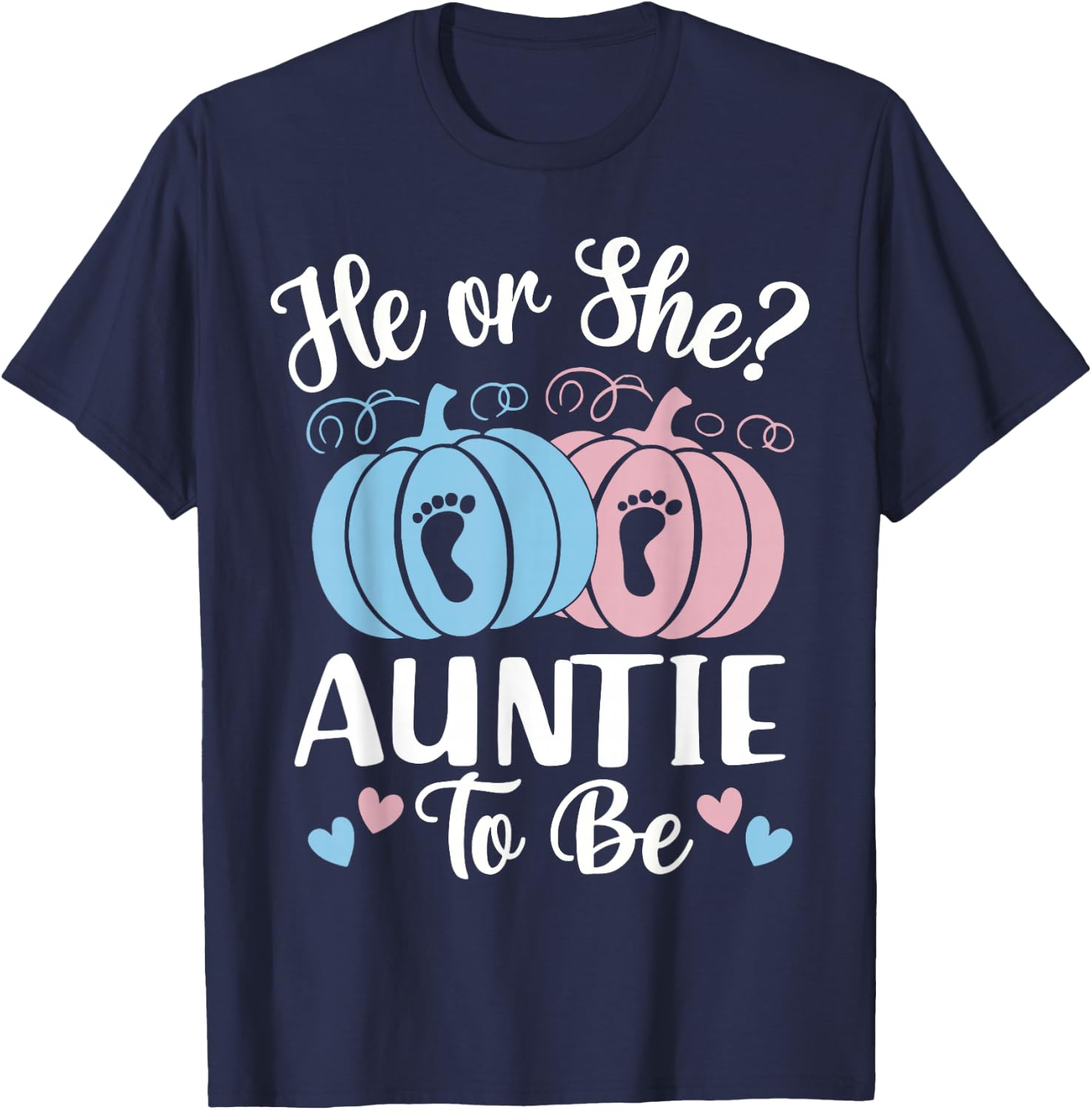 Halloween He or She Auntie to Be Pumpkin Gender Reveal T-Shirt - T-Shirt | Navy