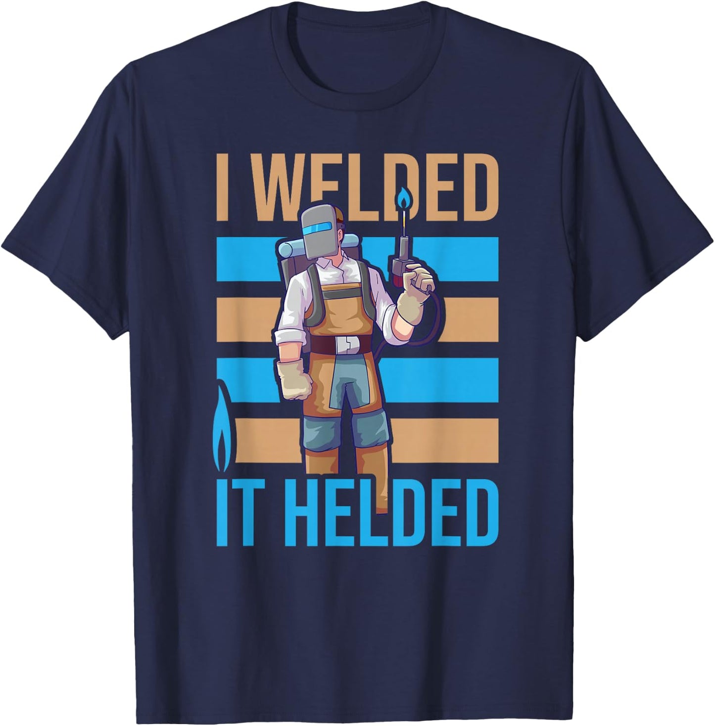 Welder Weld Designs for Ironworkers and Pipeliners Men's Black Cotton Polyester Casual Humorous Welding Themed T-Shirt - T-Shirt | Navy