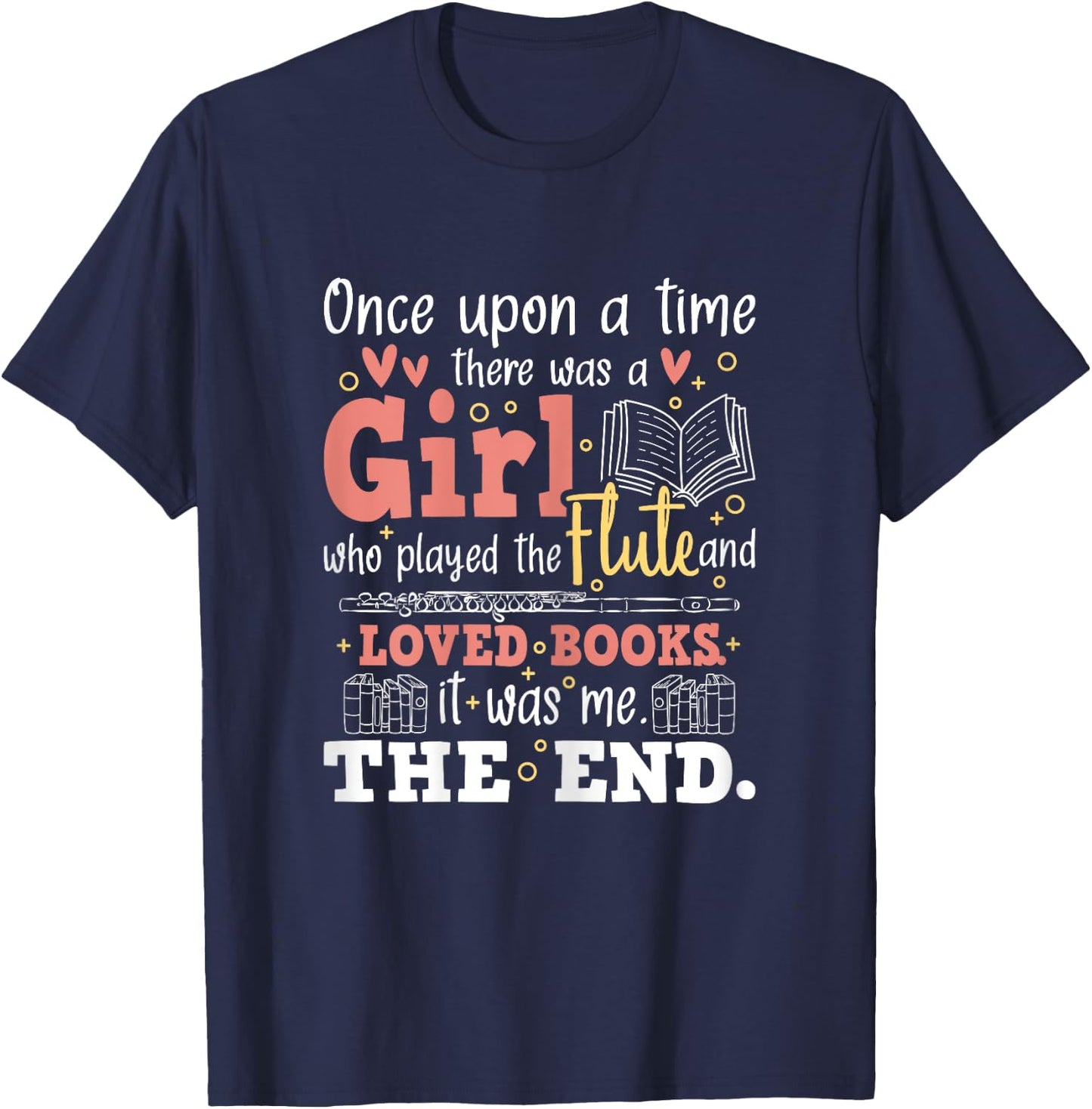 Flute Player Book Lover Flutist Marching Band Musician T-Shirt - T-Shirt | Navy