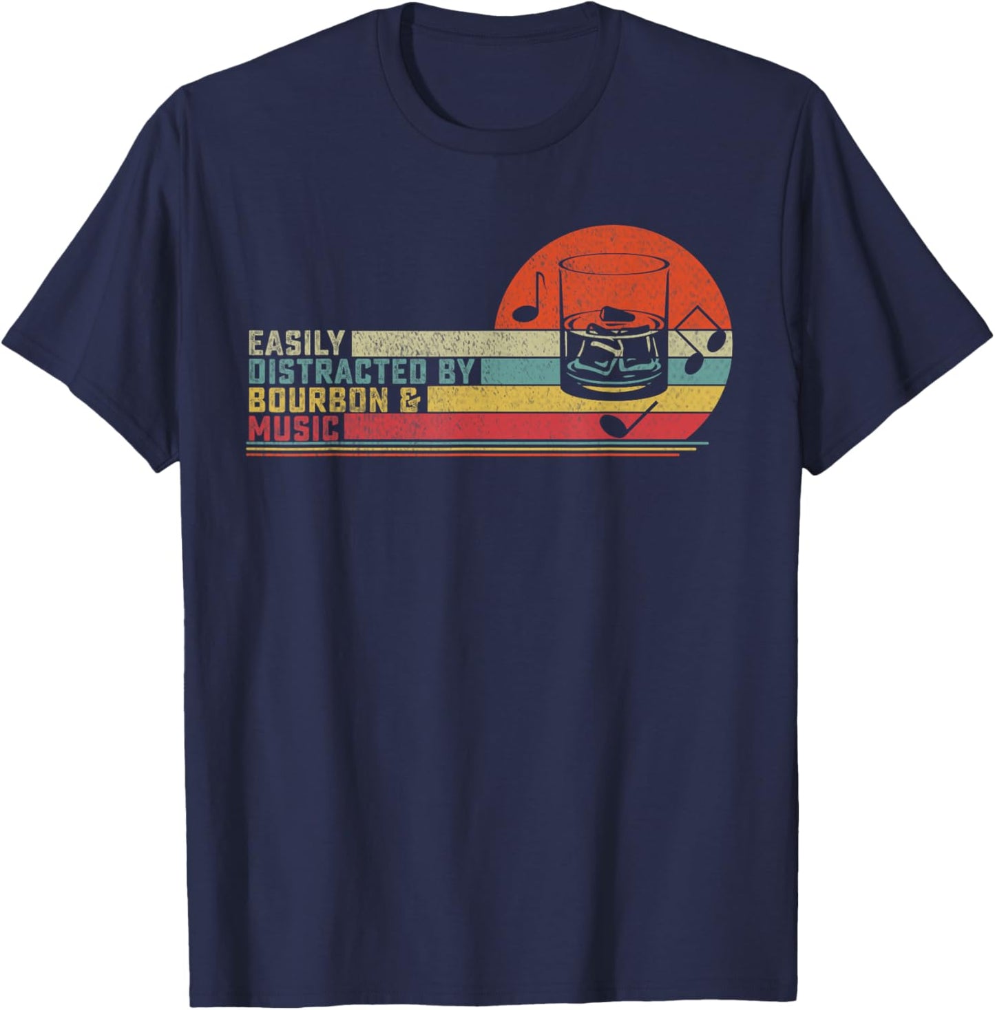 Easily Distracted By Bourbon and Music T-Shirt - T-Shirt | Navy
