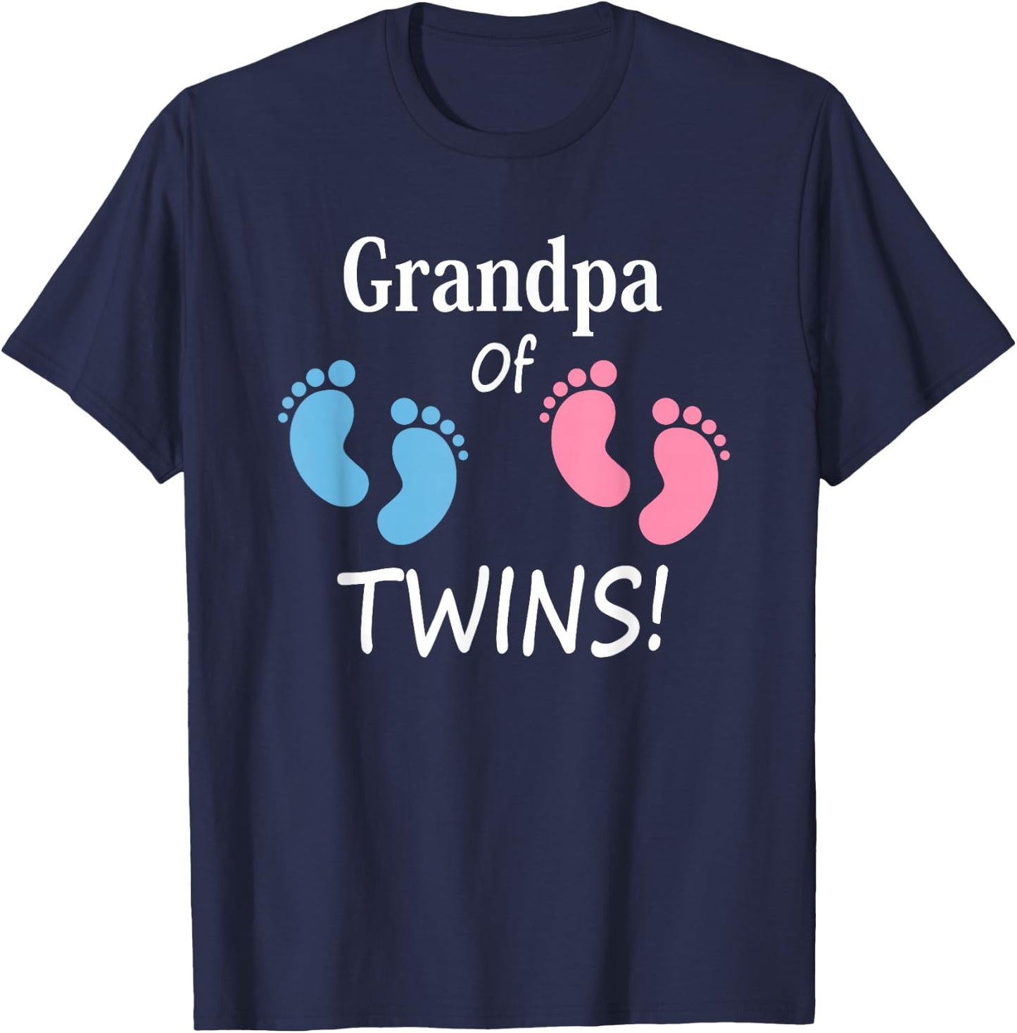 Grandpa of Boy and Girl Twins Footprint Design Grandfather T-Shirt - T-Shirt | Navy