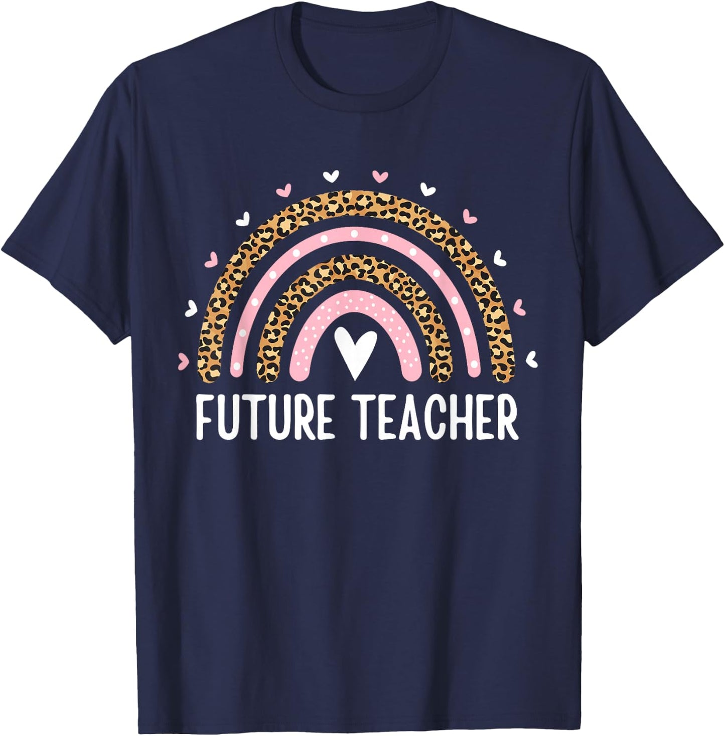 Future Teacher Kids Youth Girls Leopard Rainbow Women Funny T-Shirt - T-Shirt | Navy