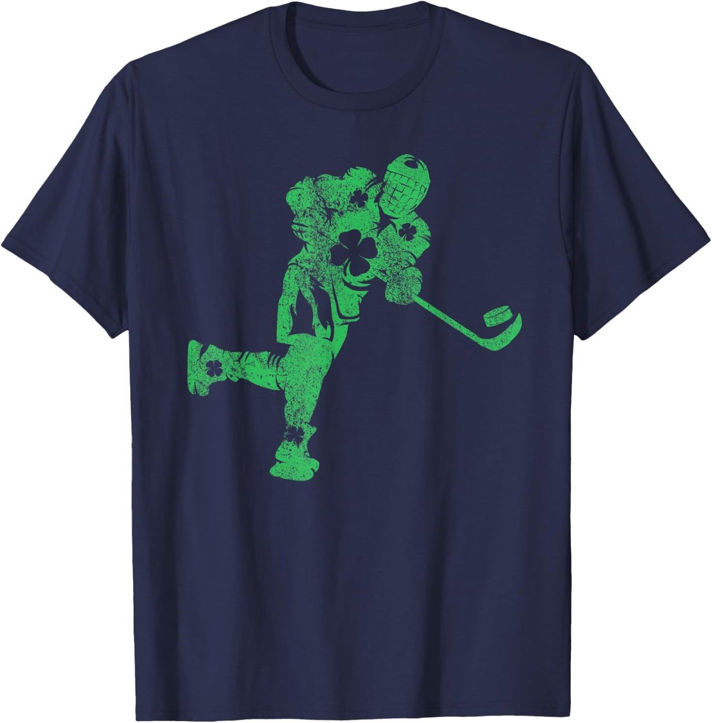 Ice Hockey Skate Skating Gift St. Patrick's Day Shamrock T-Shirt - T-Shirt | Navy