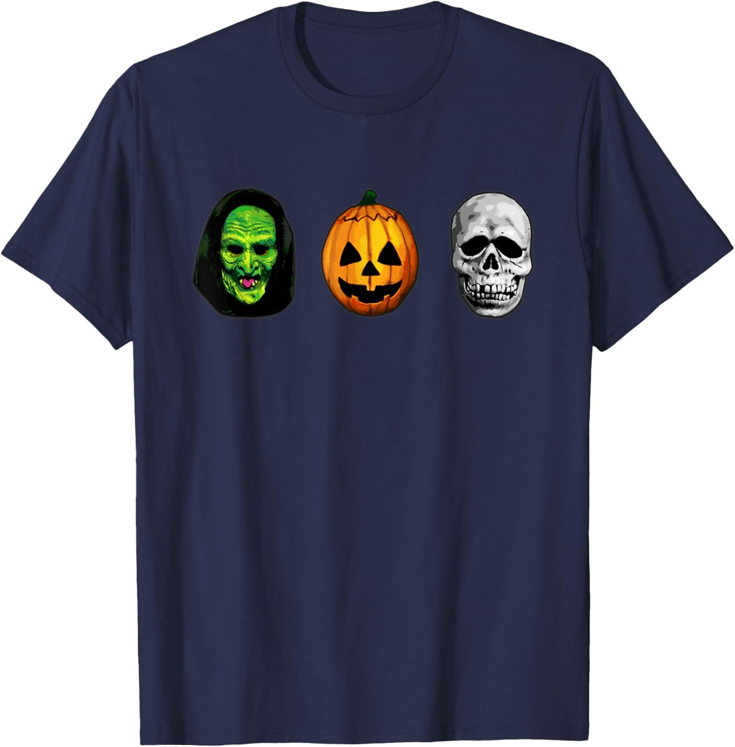 Halloween 3 masks witch pumpkin and skull Funny Gifts T-Shirt - T-Shirt | Navy