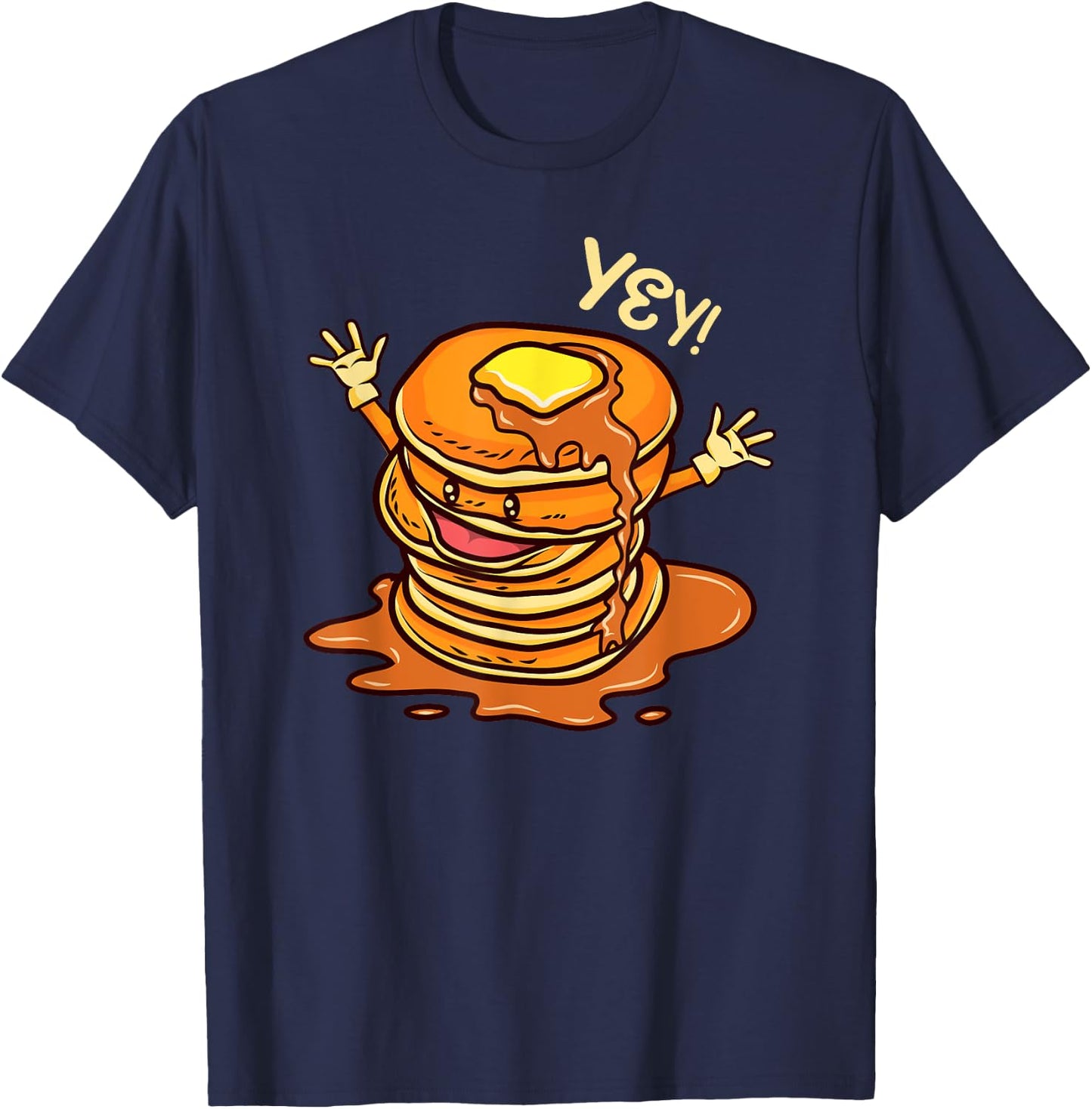 Funny Stack of Pancakes And Pajamas Cute Kawaii Pancakes T-Shirt - T-Shirt | Navy