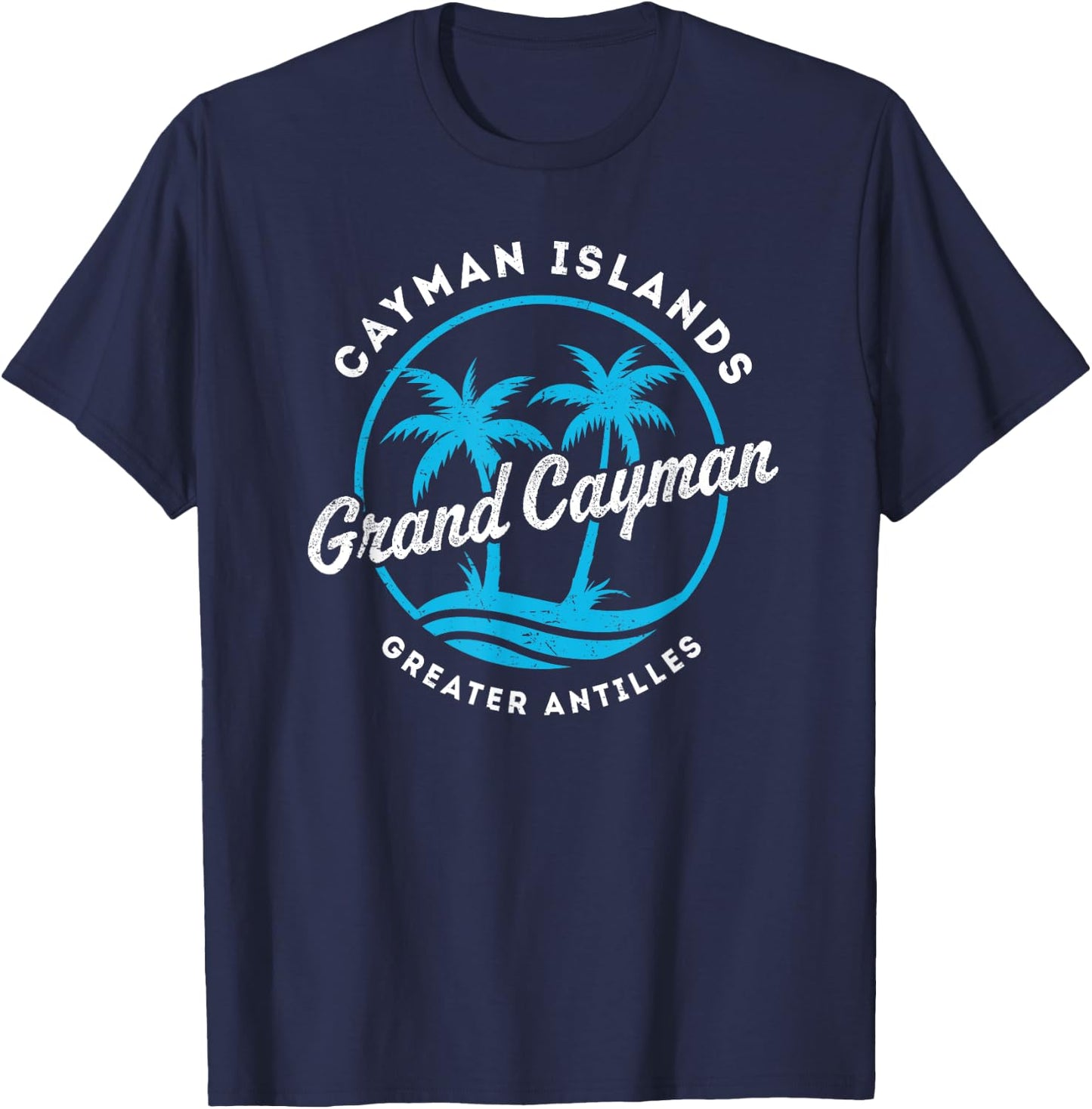 Retro Grand Cayman Islands Palm Tree Beach Vintage Vacation T-Shirt - T-Shirt | Navy