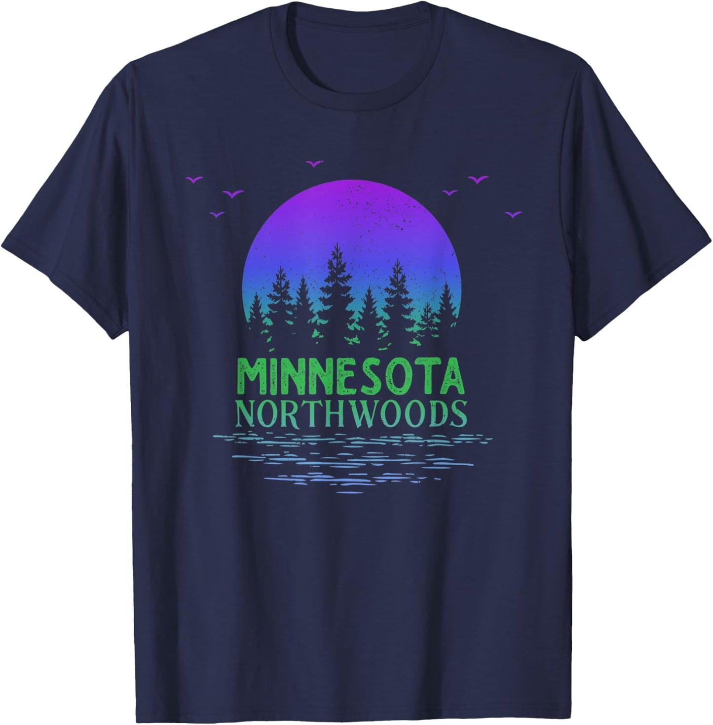 Minnesota Northwoods Moon Trees Lake Gradient Souvenir T-Shirt - T-Shirt | Navy