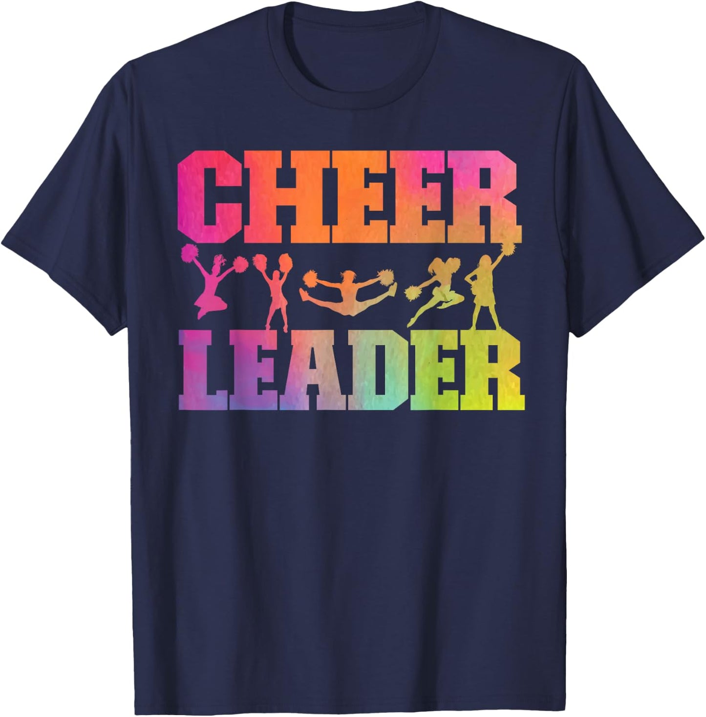 Cheer Cheerleading Watercolor Rainbow Cheer Leader T-Shirt - T-Shirt | Navy