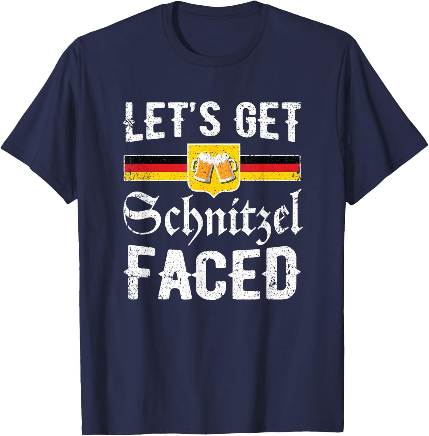 Lets Get Schnitzel Faced Retro Men Women Oktoberfest T-Shirt - T-Shirt | Navy