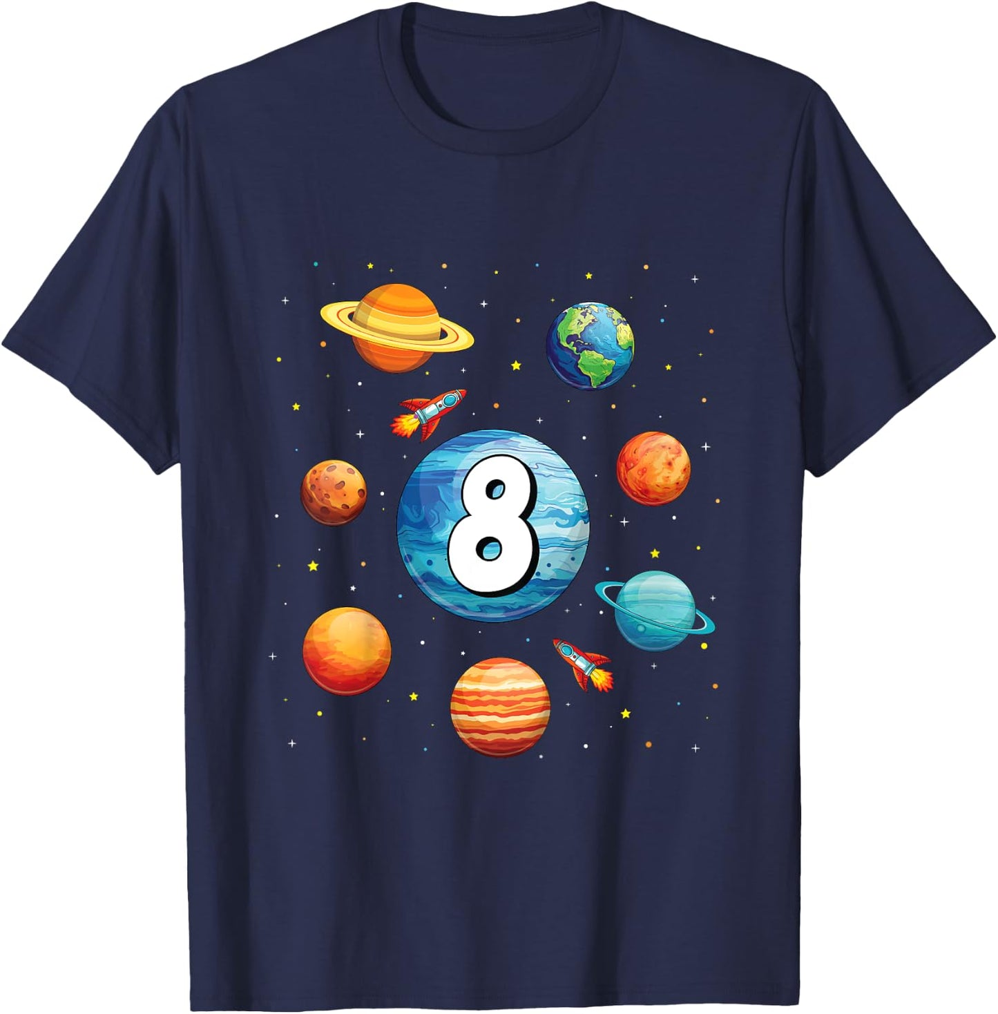 Kids 8 Year Old Shirt Boys Kids Space Solar Planets 8th Birthday T-Shirt - T-Shirt | Navy