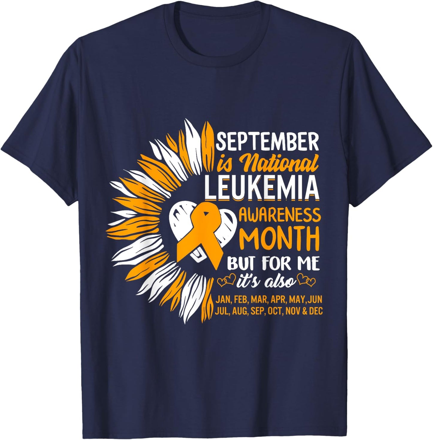 Leukemia Awareness September Month Orange Ribbon Warrior T-Shirt - T-Shirt | Navy
