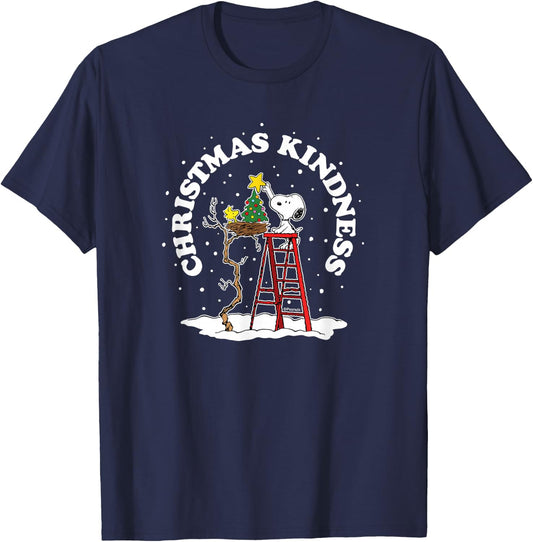 Peanuts - Snoopy and Woodstock Tree Christmas Kindness T-Shirt - T-Shirt | Navy