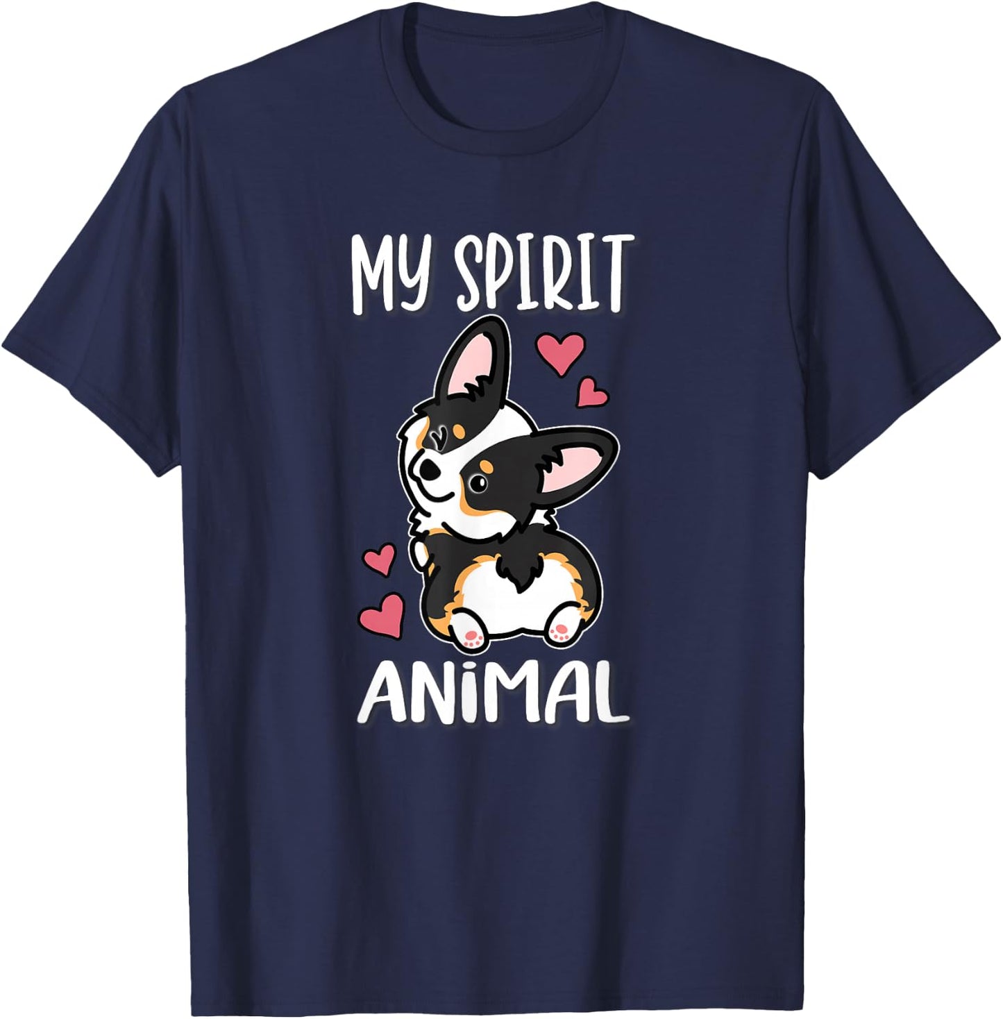 Girls Kawaii Spirit Animal Black Tricolor Corgi Lover T-Shirt - T-Shirt | Navy