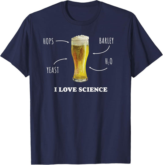 I Love Science Beer Mug Hops Barley H2O Funny Beer Shirt T-Shirt - T-Shirt | Navy