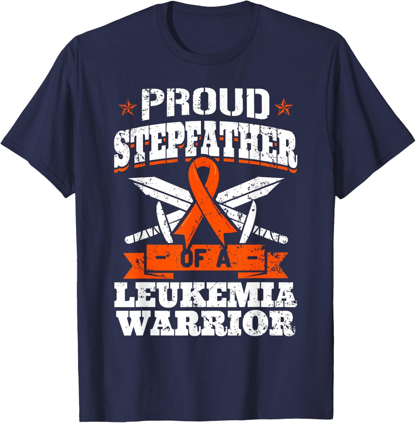 Proud Stepfather Of A Leukemia Warrior Awareness Ribbon T-Shirt - T-Shirt | Navy