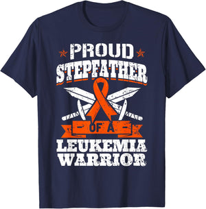 Proud Stepfather Of A Leukemia Warrior Awareness Ribbon T-Shirt - T-Shirt | Navy