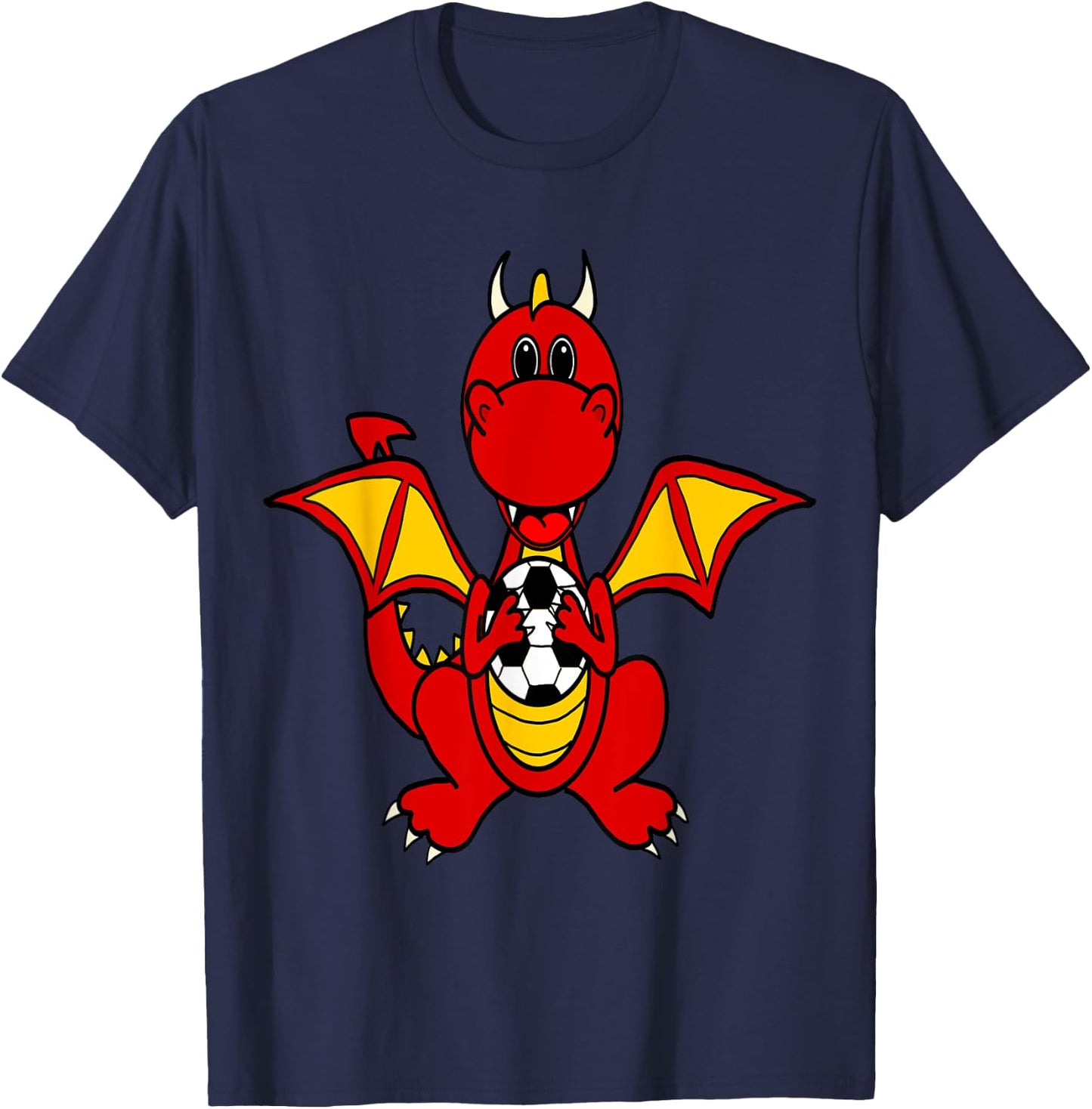 SouthernDesignTees Funny Dragon Playing Soccer T-Shirt - T-Shirt | Navy