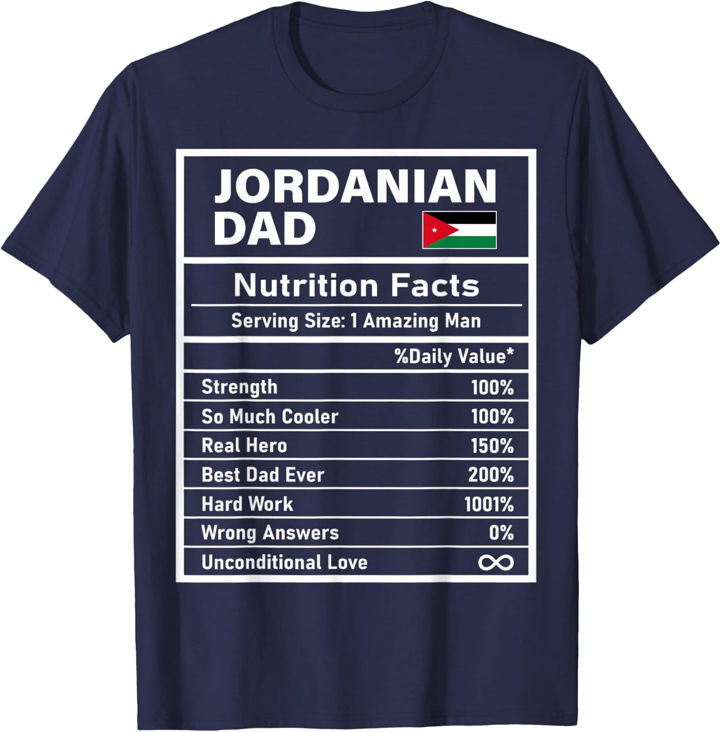 Jordanian Dad Nutrition Facts Father's Day National Heritage T-Shirt - T-Shirt | Navy