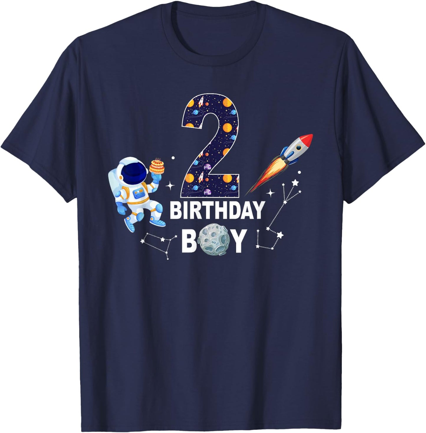 2 Years Old Birthday Boy Space Astronaut 2nd Birthday T-Shirt - T-Shirt | Navy