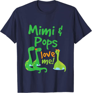 Kids Mimi and Pops Love Me Grandson Dinosaur T-Shirt - T-Shirt | Navy