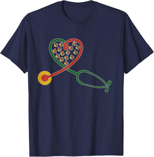 Stethoscope Juneteenth Nurse Melanin Pride African American T-Shirt - T-Shirt | Navy